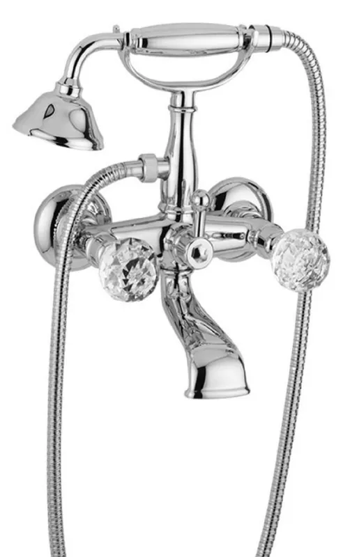 Echt Casa Padrino Luxus Jugendstil Wannenbatterie mit Schlauch und Handbrause Silber 20 x 16 x H. 27,5 cm - Badewannen Armatur mit Swarovski Kristallglas - Nostalgisches Bad Zubehör
