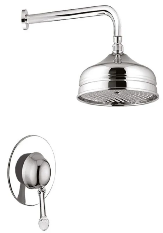 Casa Padrino Luxus Duscharmaturen Set mit Swarovski Kristallglas Silber - Brauseset - Einhelbelmischer mit Kopfbrause - Badezimmer Duschgarnitur Top-Seller