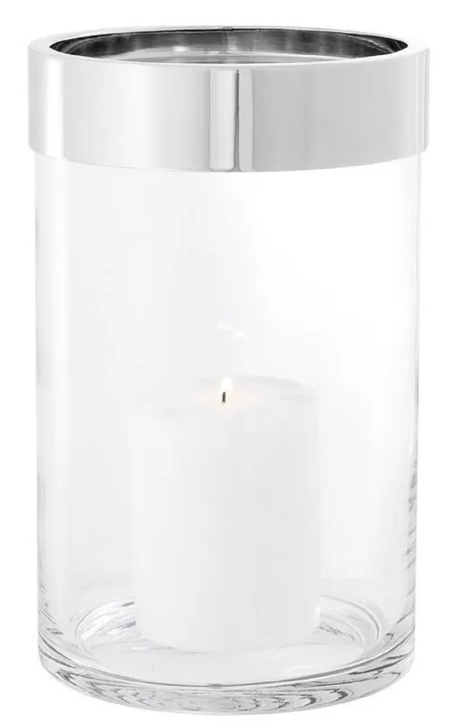 Casa Padrino Luxus Kerzenleuchter Silber Ø 20 x H. 31,5 cm - Runder Glas Kerzenleuchter mit Aluminium Ring - Luxus Kollektion Abverkauf