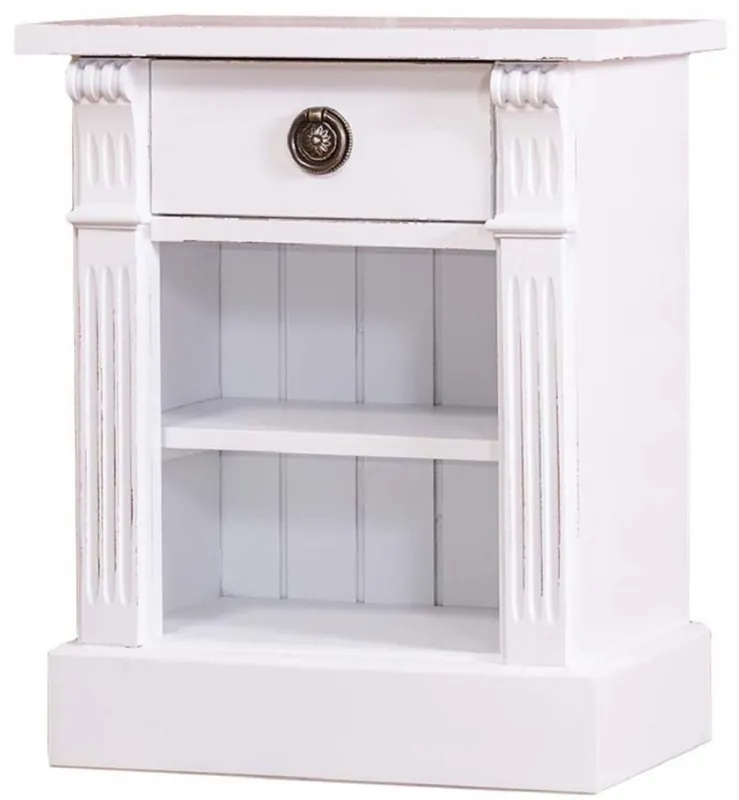 Casa Padrino Landhausstil Nachttisch mit Schublade und Regal Antik Weiß 49 x 33 x H. 60 cm - Massivholz Nachtkommode - Nachtschrank - Landhausstil Schlafzimmermöbel Top-Seller