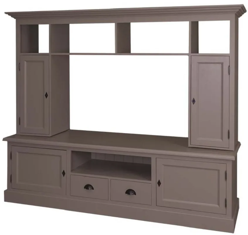 Casa Padrino Landhausstil Fernsehschrank Oliv 207 x 46 x H. 166 cm - Massivholz TV Schrank - Wohnzimmerschrank - Landhausstil Wohnzimmermöbel Zertifiziert