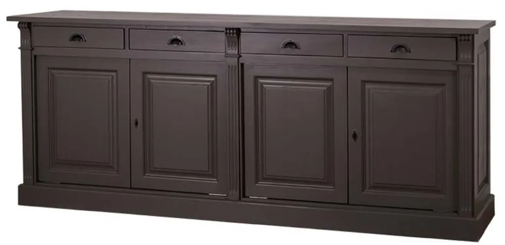 Casa Padrino Landhausstil Küchenschrank mit 4 Türen und 4 Schubladen Schwarz 219 x 51 x H. 90 cm - Massivholz Schrank - Landhausstil Möbel Preisknaller