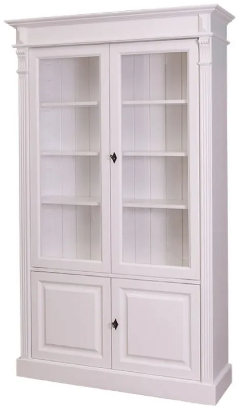 Sichere Zahlung Casa Padrino Landhausstil Bücherschrank Weiß 119 x 39 x H. 197 cm - Wohnzimmerschrank mit 4 Türen - Massivholz Schrank - Vitrinenschrank - Landhausstil Wohnzimmermöbel