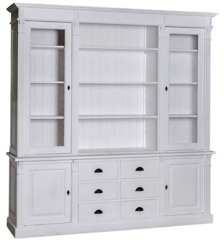 Kracherpreis Casa Padrino Landhausstil Wohnzimmerschrank Hellgrau 223 x 51 x H. 240 cm - Bücherschrank mit 4 Türen und 6 Schubladen - Massivholz Schrank - Landhausstil Möbel