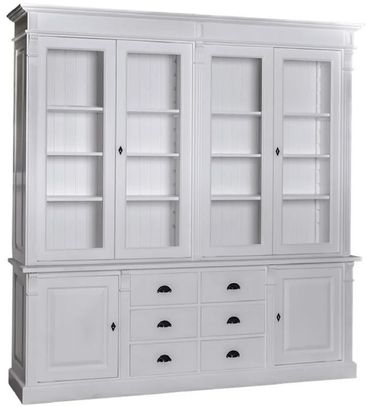 Garantierte Lieferung Casa Padrino Landhausstil Wohnzimmerschrank Hellgrau 223 x 51 x H. 240 cm - Bücherschrank mit 6 Türen und 6 Schubladen - Massivholz Schrank - Landhausstil Möbel