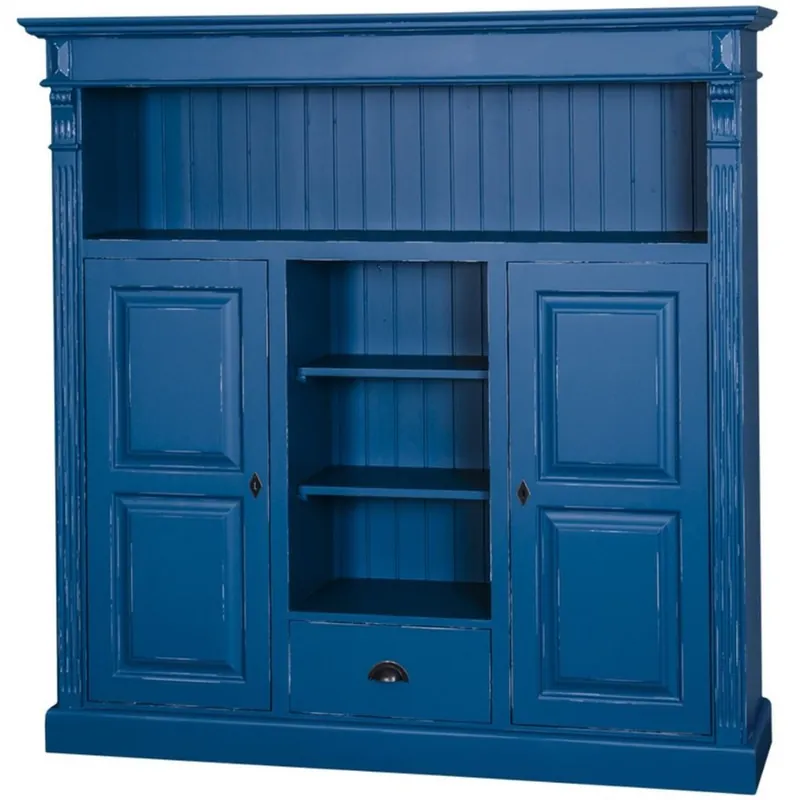 Casa Padrino Landhausstil Bücherschrank Antik Blau 60 x 36 x H. 100 cm - Massivholz Schrank mit 2 Türen und Schublade - Wohnzimmerschrank - Landhausstil Möbel Rabatt