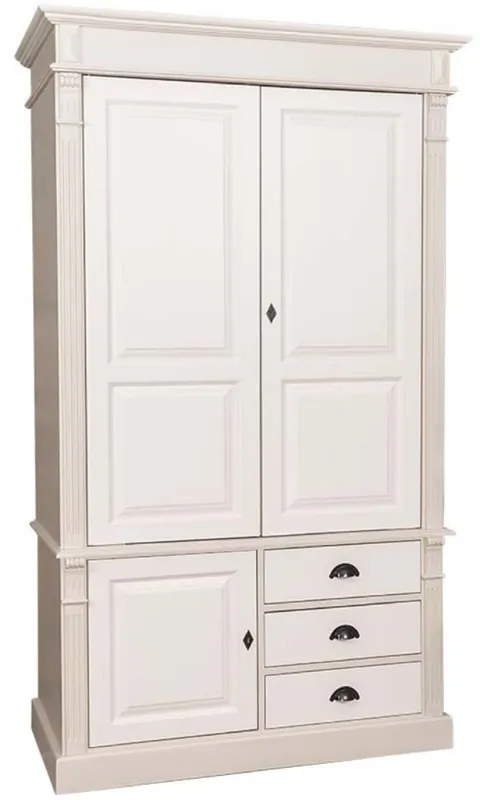 Casa Padrino Landhausstil Kleiderschrank Beige / Creme 120 x 59 x H. 210 cm - Massivholz Schlafzimmerschrank mit 3 Türen und 3 Schubladen - Landhausstil Schlafzimmermöbel Knallerangebot