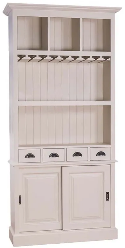 Casa Padrino Landhausstil Weinschrank mit 2 Schiebetüren und 4 Schubladen Hellgrau 103 x 36 x H. 210 cm - Massivholz Barschrank - Landhausstil Barmöbel Sichere Zahlung
