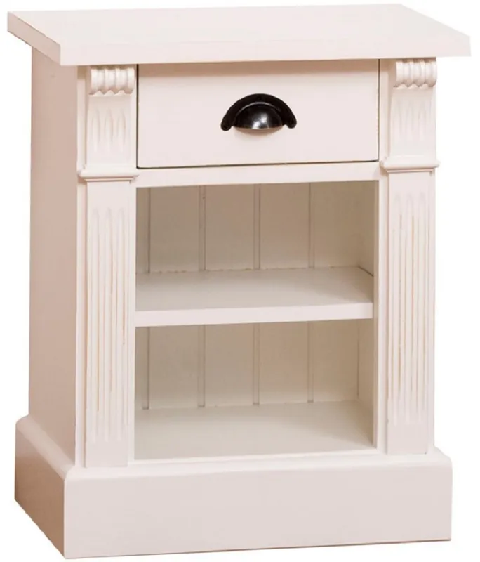 Casa Padrino Landhausstil Nachttisch mit Schublade und Regal Cremefarben 49 x 33 x H. 60 cm - Massivholz Nachtkommode - Nachtschrank - Landhausstil Schlafzimmermöbel Mega-Angebot