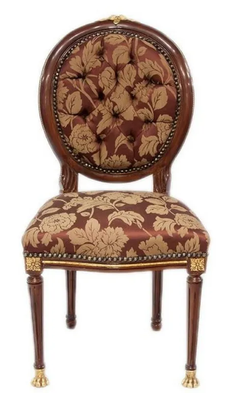 Casa Padrino Barock Esszimmerstuhl Dunkelbraun / Gold / Bordeauxrot mit Muster 50 x 45 x H. 100 cm - Barock Stuhl mit Löwenfüßen - Barock Esszimmer Möbel Solange Der Vorrat Reicht