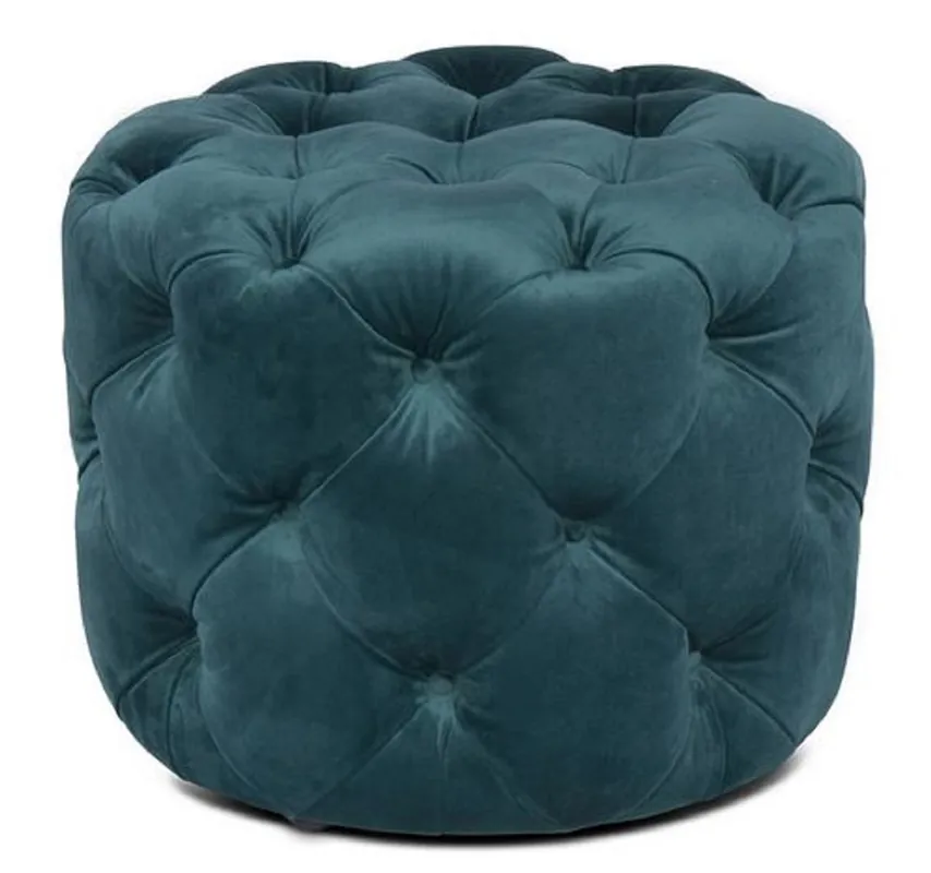 Saisonangebot Casa Padrino Luxus Chesterfield Samt Hocker Grün Ø 53 x H. 41 cm - Runder Sitzhocker - Chesterfield Möbel