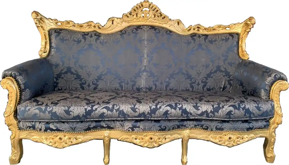 Echt Casa Padrino Barock 3er Sofa Master Blau Muster / Gold - Wohnzimmer Couch Möbel Lounge