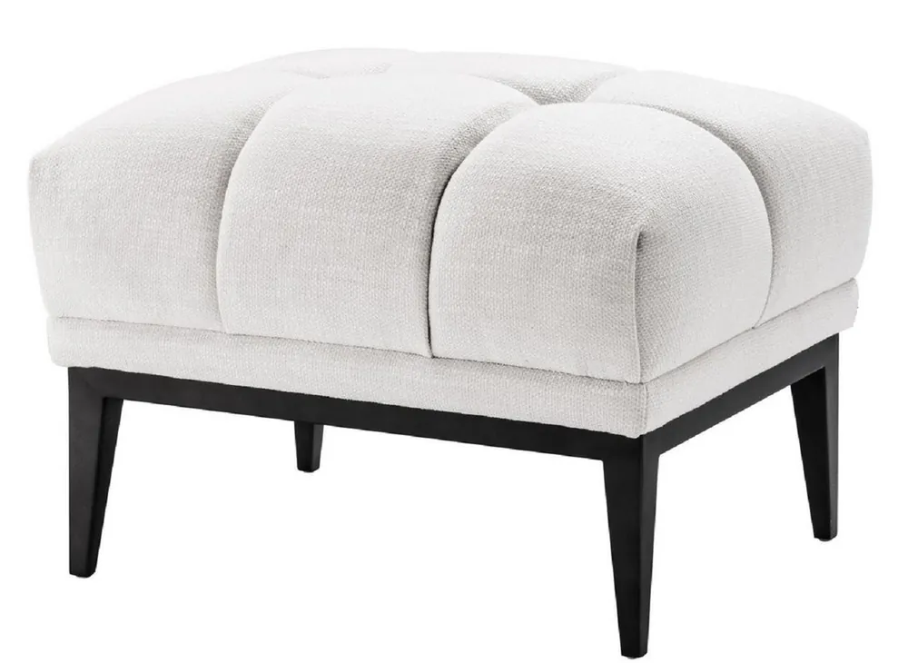 Casa Padrino Luxus Fußhocker Weiß / Schwarz 65 x 53 x H. 44 cm - Rechteckiger Hocker mit Edelstahl Beinen - Wohnzimmer Möbel Neu Im Sortiment