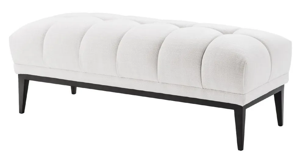 Schnäppchen Casa Padrino Luxus Sitzbank Weiß / Schwarz 124 x 53 x H. 44 cm - Gepolsterte Bank mit Edelstahl Beinen - Wohnzimmer Möbel