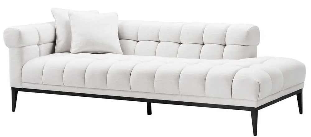 Casa Padrino Luxus Lounge Sofa Weiß / Schwarz 223 x 98 x H. 69 cm - Linksseitiges Wohnzimmer Sofa mit 2 Kissen - Luxus Qualität Highlight