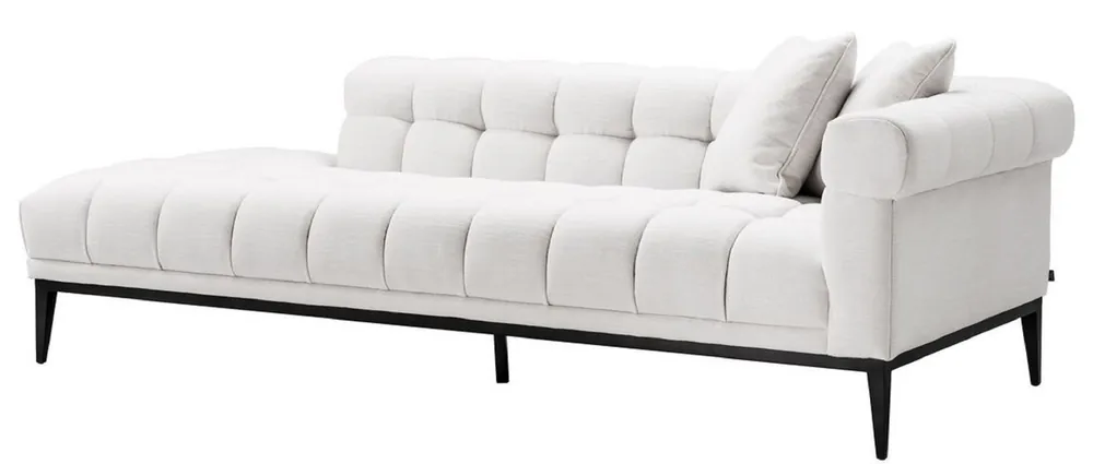 Casa Padrino Luxus Lounge Sofa Weiß / Schwarz 223 x 98 x H. 69 cm - Rechtsseitiges Wohnzimmer Sofa mit 2 Kissen - Luxus Qualität Top-Seller