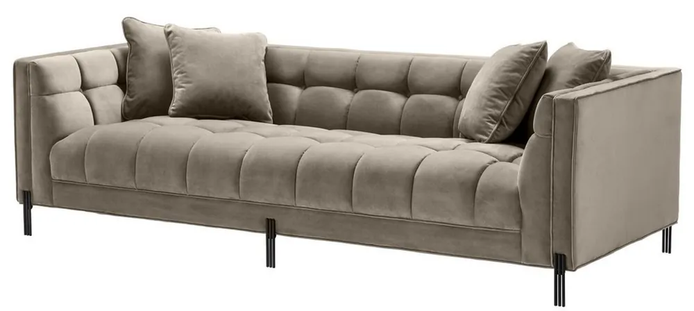 Mega-Angebot Casa Padrino Luxus Samt Sofa mit 4 Kissen Greige / Schwarz 231 x 95 x H. 68 cm - Wohnzimmer Sofa - Luxus Qualität