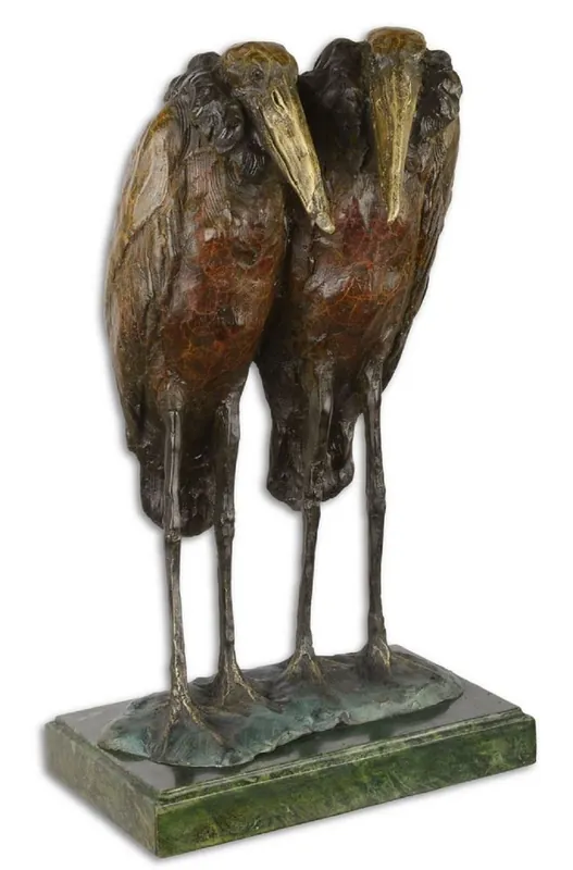 Must-Have Casa Padrino Luxus Bronze Skulptur Marabu Störche Bronze / Gold / Grün 21,7 x 17,2 x H. 36,2 cm - Bronzefigur mit Marmorsockel - Dekofigur