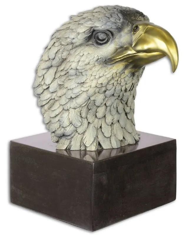 Geprüft Casa Padrino Luxus Bronze Skulptur Adler Kopf Mehrfarbig / Schwarz 19,6 x 28 x H. 31,3 cm - Bronzefigur mit Marmorsockel - Deko Accessoires