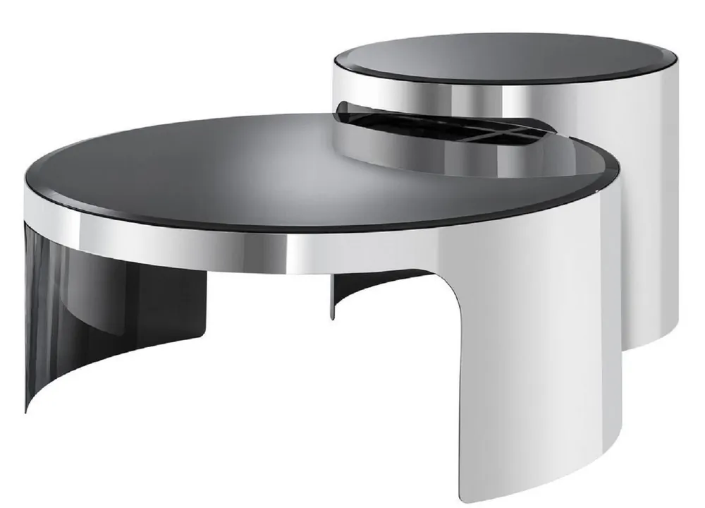Knallerangebot Casa Padrino Designer Couchtisch Set Silber / Schwarz - Luxus Edelstahl Wohnzimmertische mit Glasplatten - Luxus Wohnzimmer Möbel