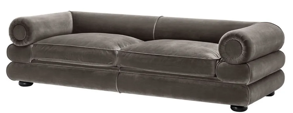 Direktkauf Casa Padrino Luxus Samt Sofa Grau / Schwarz 233 x 96 x H. 65 cm - Wohnzimmer Sofa - Luxus Qualität
