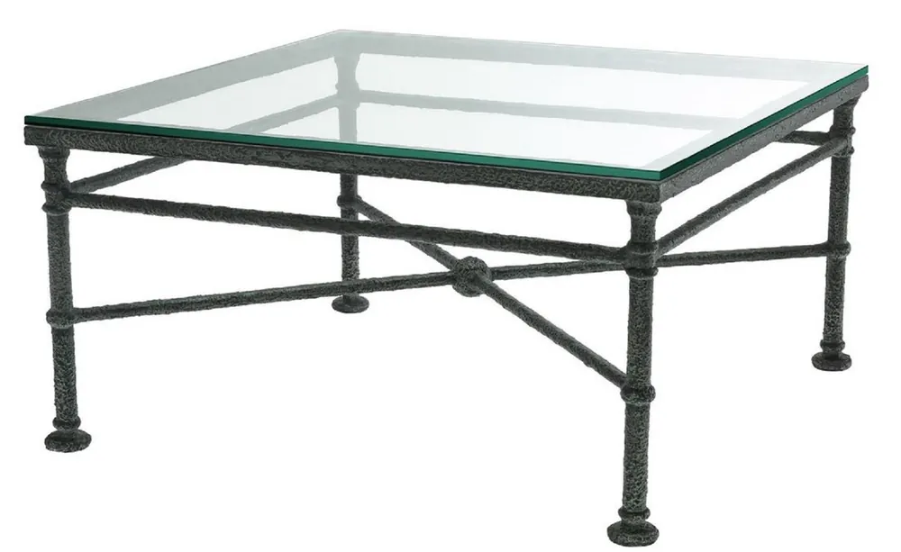 Jetzt Kaufen Casa Padrino Luxus Couchtisch Schwarz verwittert 85 x 85 x H. 44,5 cm - 4-eckiger Wohnzimmertisch mit Glasplatte - Luxus Wohnzimmer Möbel