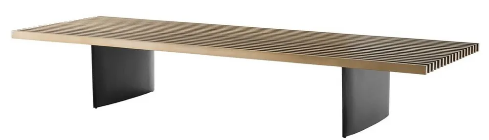 Casa Padrino Luxus Couchtisch Messing / Schwarz 220 x 78 x H. 38 cm - Wohnzimmertisch mit Edelstahl Tischplatte - Luxus Möbel Schneller Versand