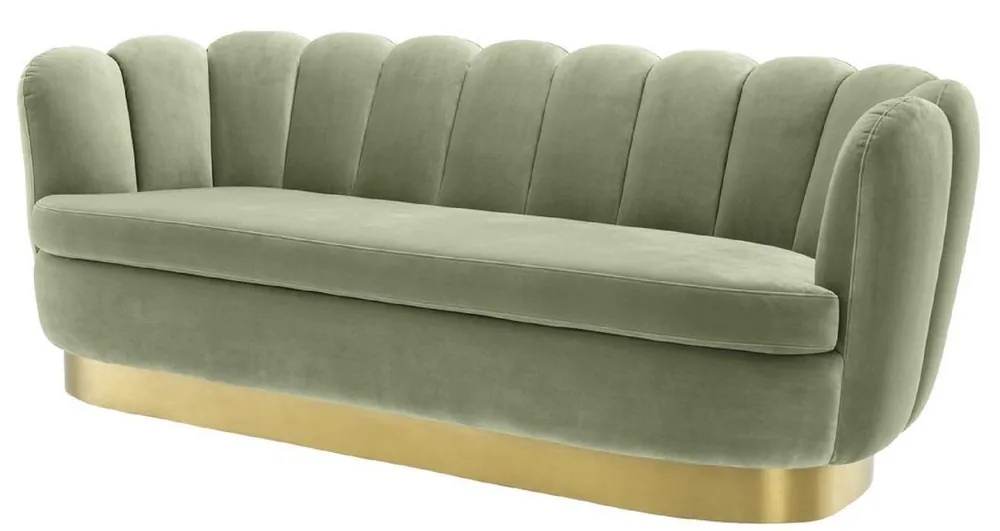 Casa Padrino Luxus Samt Sofa Pistaziengrün / Messingfarben 225 x 90 x H. 80 cm - Wohnzimmer Sofa - Luxus Qualität Jetzt Kaufen