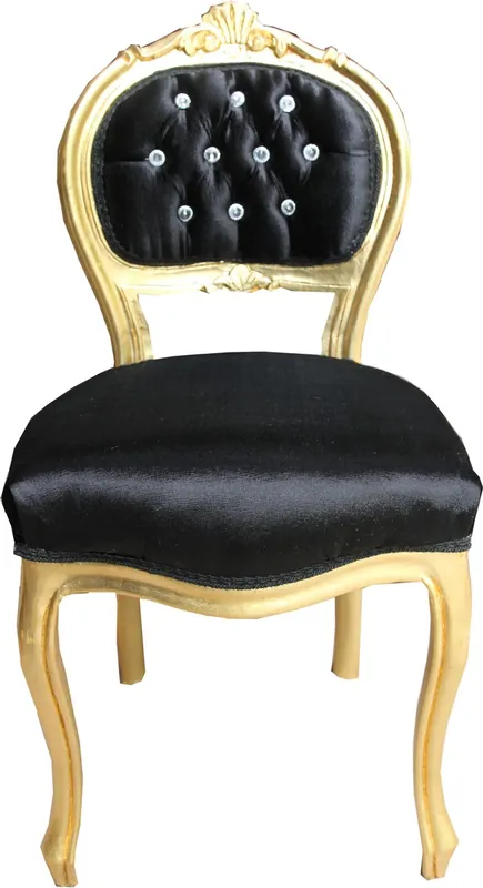 Preisknaller Casa Padrino Barock Damen Stuhl Schwarz / Gold mit Bling Bling Glitzersteinen - Schminktisch Stuhl