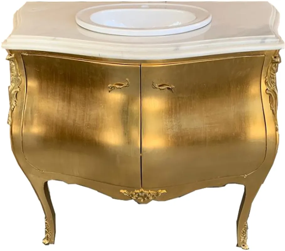 Casa Padrino Luxus Barock Waschtisch Kommode Gold mit Marmorplatte - Luxus Barock Badezimmermöbel Bestpreis