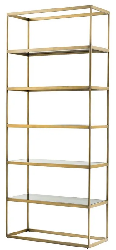 Casa Padrino Luxus Regalschrank Messing / Grau 95 x 40 x H. 225 cm - Edelstahl Schrank mit 5 Glasregalen - Büromöbel - Wohnzimmermöbel Echt