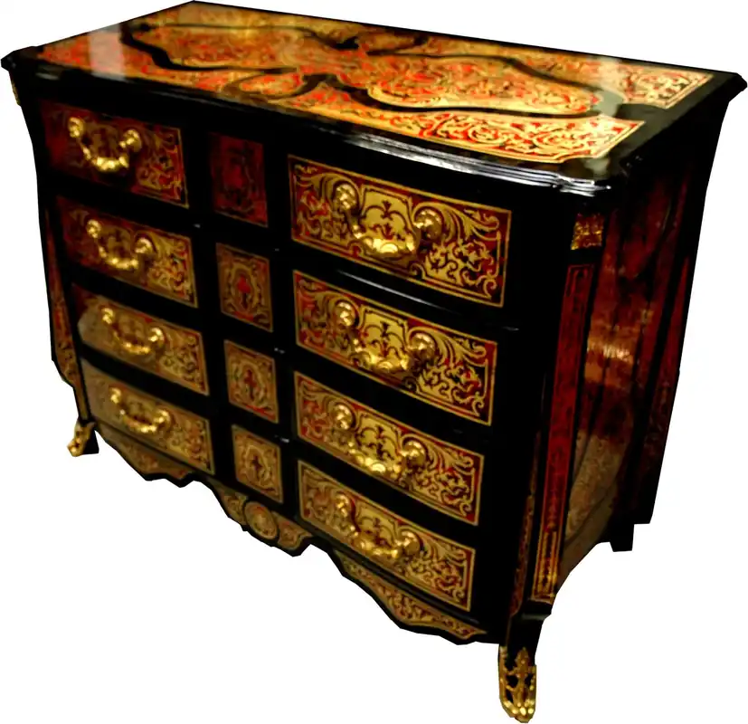 Geprüft Casa Padrino Barock Boulle Kommode Schwarz / Gold / Rot 112 cm - Möbel Schrank Sideboard