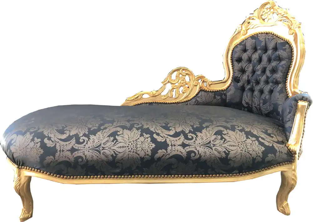 Casa Padrino Barock Chaiselongue Royalblau Muster / Gold - Recamiere Barock Möbel Preisreduziert