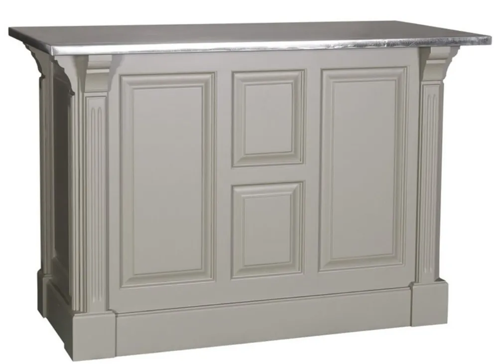Casa Padrino Landhausstil Theke Grau / Silber 140 x 68 x H. 95 cm - Massivholz Thekentisch mit verzinkter Tischplatte Jetzt Kaufen