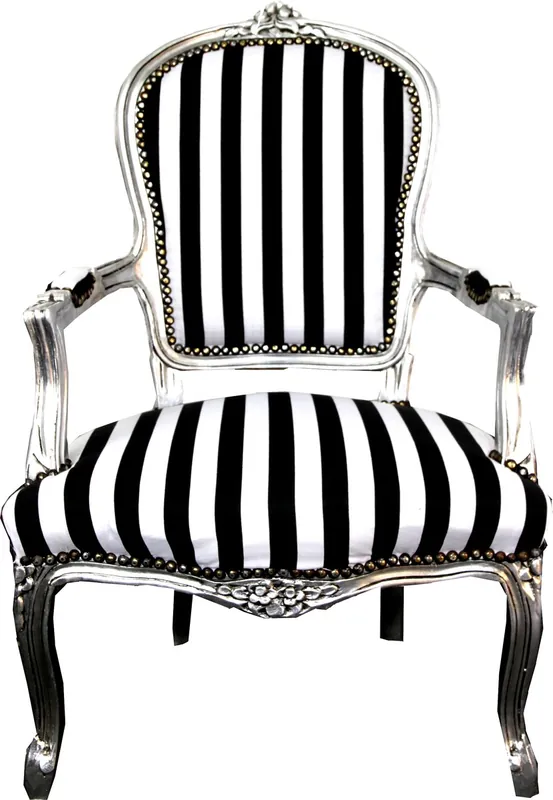 Billig Casa Padrino Barock Salon Stuhl Schwarz / Weiß Streifen / Silber - Möbel gestreift