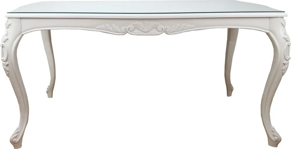 Casa Padrino Barock Luxus Esstisch Weiss 200 x 100 x H. 78 cm - Esszimmertisch mit Glasplatte - Hotel & Restaurant Möbel - Made in Italy Top-Preis