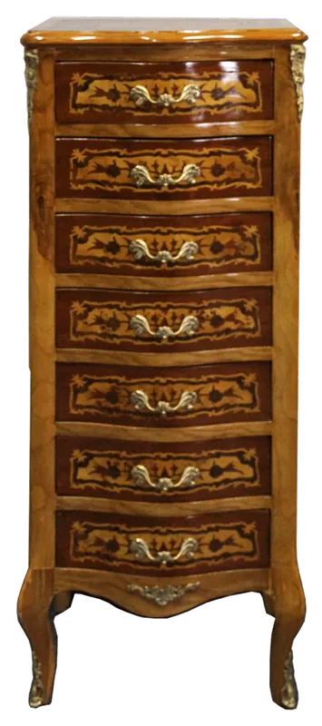 Neue Ware Casa Padrino Barock Kommode mit 7 Schubladen Vogelaugen Ahorn mit Intarsien - Barock Möbel