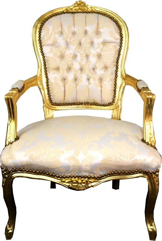 Casa Padrino Barock Salon Stuhl Creme Muster / Gold - Antik Look Möbel Geprüft