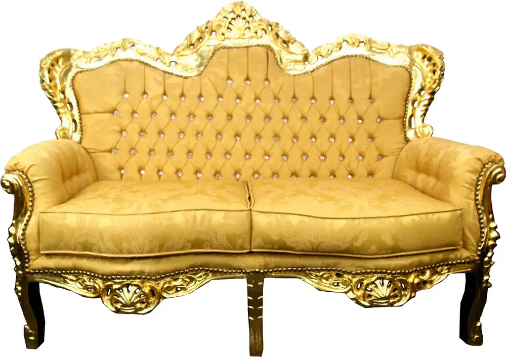 Schnäppchen Casa Padrino Barock 2er Sofa Gold Muster / Gold mit Bling Bling Glitzersteinen - Antik Stil Wohnzimmer Möbel