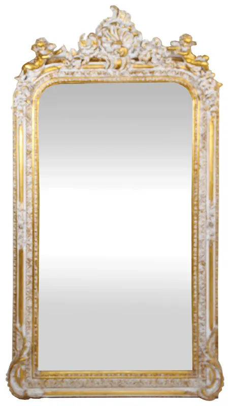 Neue Ware Casa Padrino Barock Wandspiegel Antik Weiß / Gold 85 x H. 160 cm - Prunkvoller Barock Spiegel mit wunderschönen Verzierungen und dekorativen Engelsfiguren
