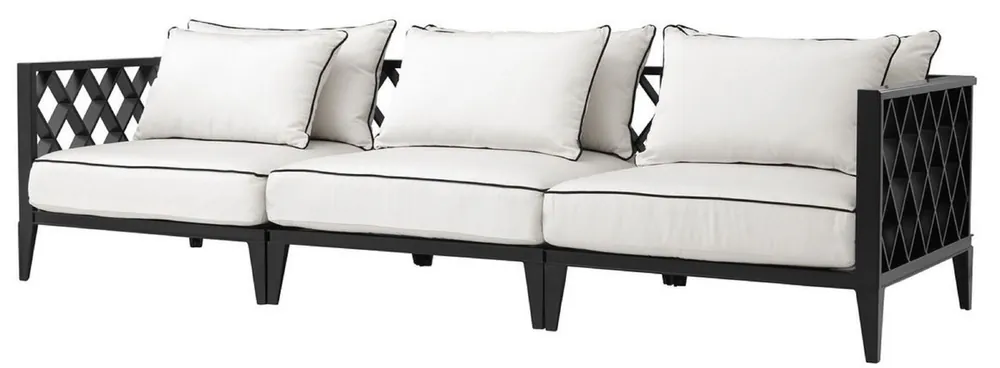 Casa Padrino Luxus Wohnzimmer Sofa mit Kissen Mattschwarz / Weiß 275,5 x 93 x H. 69 cm - Wohnzimmermöbel Neuheit