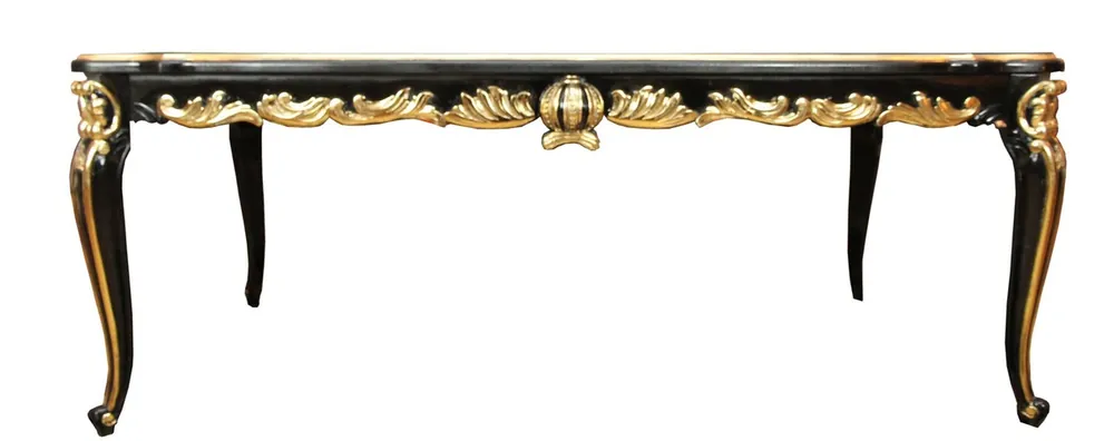 Top-Preis Pompöös by Casa Padrino Barock Luxus Esstisch mit Glasplatte Schwarz / Gold 180 x 100 cm - Pompööser Barock Esstisch designed by Harald Glööckler