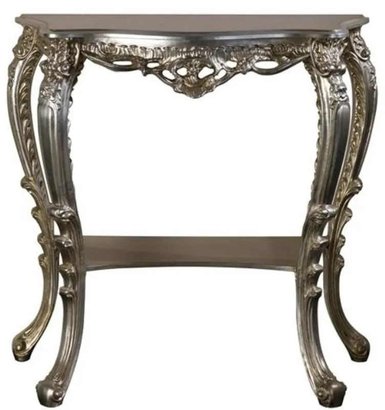 Letzte Chance Casa Padrino Luxus Barock Konsole Silber 86 x 29 x H. 83 cm - Prunkvoller Antik Stil Konsolentisch mit wunderschönen Verzierungen - Luxus Qualität - Made in Italy
