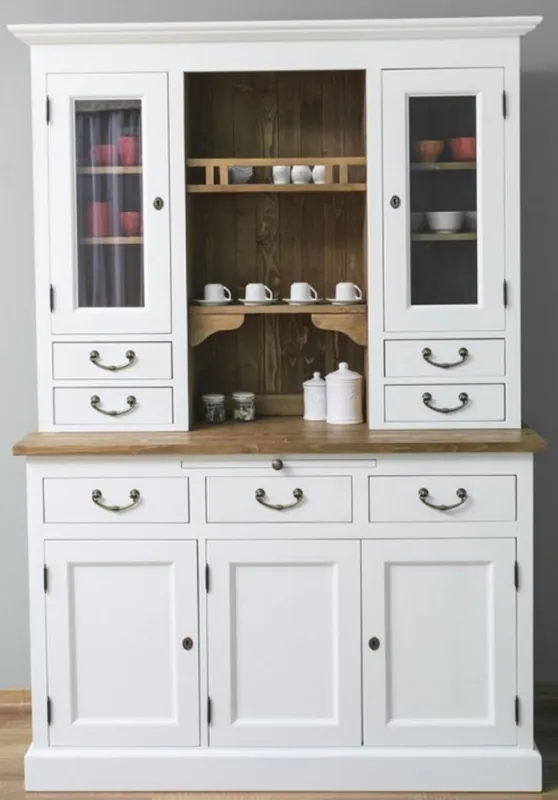 Casa Padrino Landhausstil Küchenschrank Weiß / Braun 137 x 50 x H. 197 cm - 2 Teiliger Küchenschrank mit 5 Türen und 7 Schubladen - Landhausstil Küchenmöbel Online Kaufen