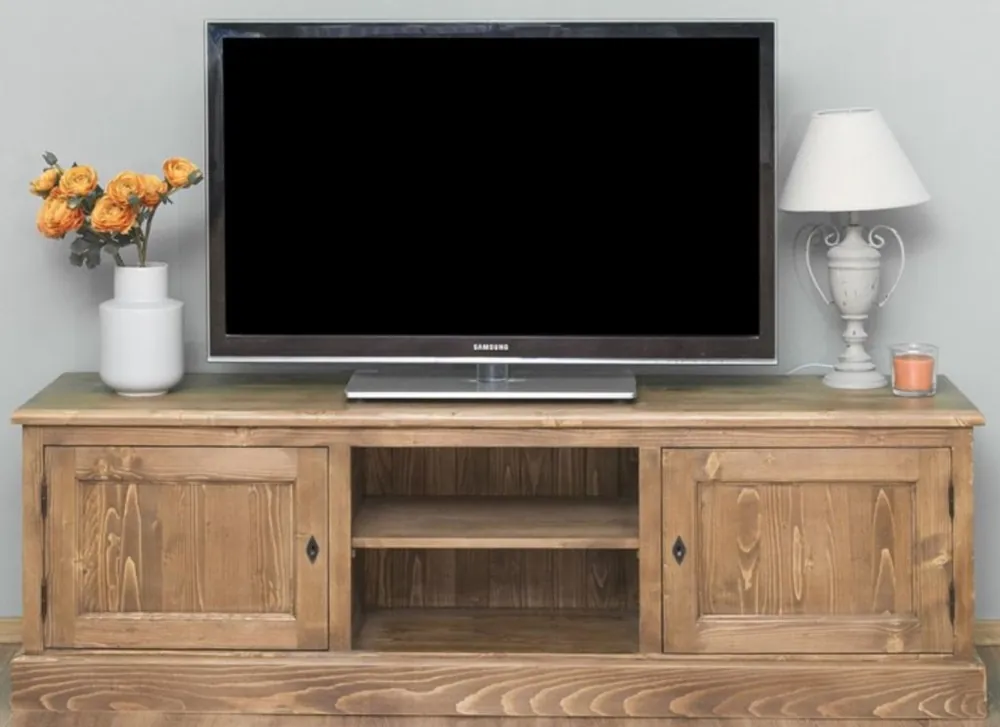 Ausverkauf Casa Padrino Landhausstil Sideboard mit 2 Türen Braun 180 x 46 x H. 56 cm - Massivholz Fernsehschrank - Wohnzimmerschrank - Möbel im Landhausstil