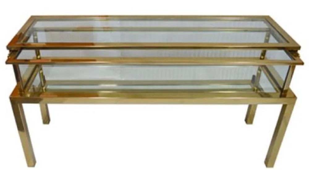 Casa Padrino Luxus Edelstahl Konsole Gold 139 x 40 x H. 72 cm - Rechteckiger Konsolentisch mit Glasplatten - Wohnzimmer Möbel Echt