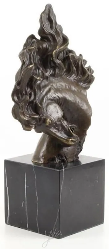 Sofort Bestellen Casa Padrino Luxus Bronzefigur Pferdekopf Bronze / Gold / Schwarz 16,3 x 10,3 x H. 30 cm - Deko Skulptur mit Marmorsockel
