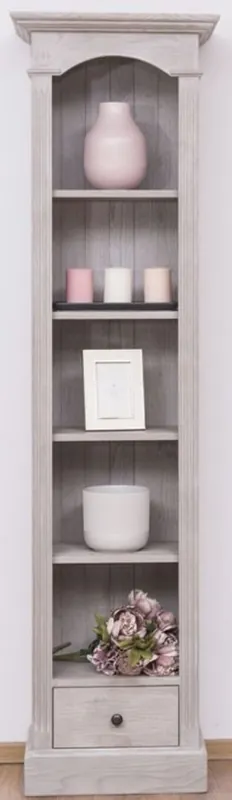 Finale Aktion Casa Padrino Landhausstil Regalschrank Hellgrau 50 x 33 x H. 190 cm - Massivholz Schrank mit 4 Regalen und Schublade - Landhausstil Möbel