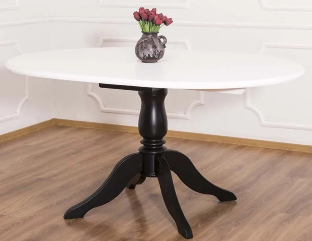 Casa Padrino Landhausstil Esstisch Weiß / Schwarz Ø 120 x H. 78 cm - Runder ausziehbarer Massivholz Küchentisch - Landhausstil Esszimmermöbel Begrenztes Angebot