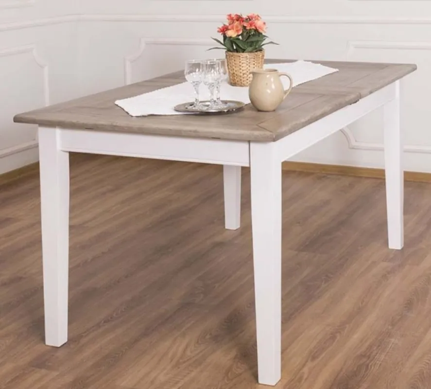 Casa Padrino Landhausstil Esstisch Braun / Weiß 160-200 x 90 x H. 78 cm - Massivholz Küchentisch mit ausziehbarer Eichenholz Tischplatte Nur Für Kurze Zeit